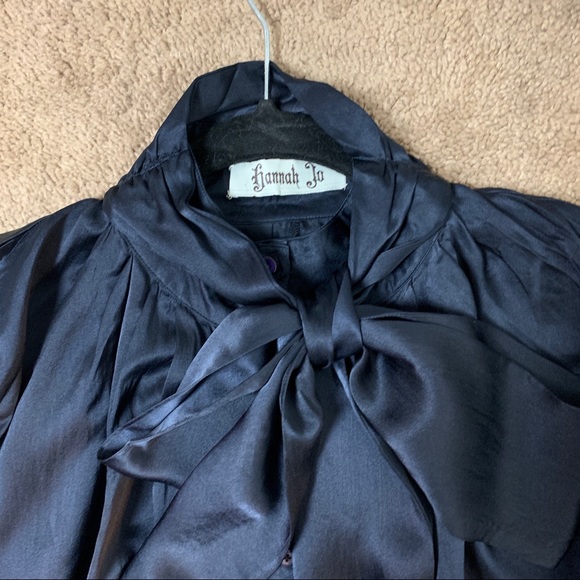 100% Silk long sleeve tie neck navy dress - Picture 4 of 7